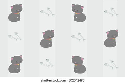 cartoon cute black cats seamless pattern and paw printed. vector illustration
