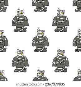 Cartoon cute black dog with halloween costume seamless pattern background for design.