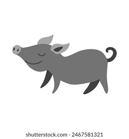 Cartoon cute black pig isolated on white background, colorful vector illustration farmer domestic animal, Character design for greeting card, children invitation, creation of zoo alphabet, baby shower