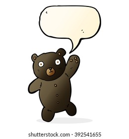 caricatura lindo oso de peluche negro con burbuja de habla