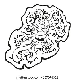 Cartoon cute black and white virus monster