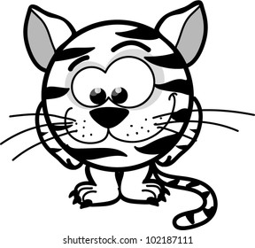 Cartoon cute black-white tiger, vector