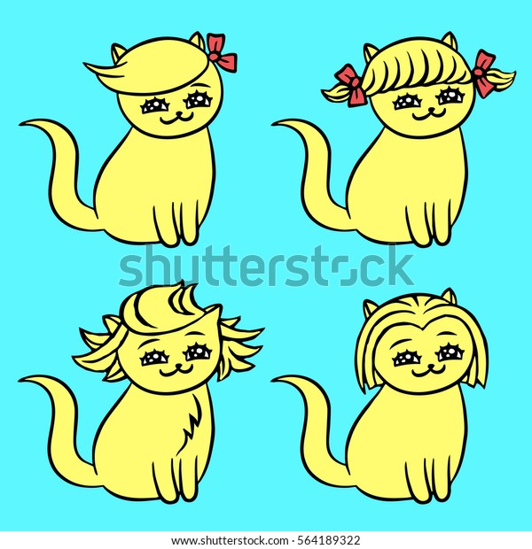 Cartoon Cute Blonde Hairstyles Kawai Cats Stock Image