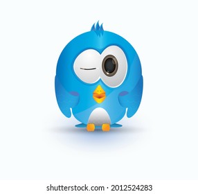 cartoon cute blue bird blinking eye