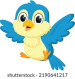 cartoon Cute blue bird flying isolated on white background
