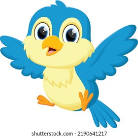 cartoon Cute blue bird flying isolated on white background
