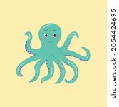 Cartoon cute blue octopus. Flat vector illustration for children