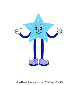 Cartoon cute blue star on white background.