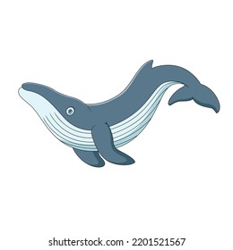 Cartoon cute blue whale. Cartoon illustration of marine mammal