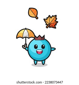 cartoon of the cute blueberry holding an umbrella in autumn , cute style design for t shirt, sticker, logo element