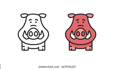 Cartoon cute boar icon in modern flat style. Simple vector illustration of wildlife.