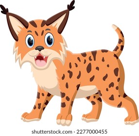 Cartoon cute bobcat, isolated on white 