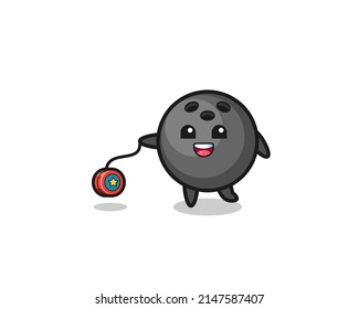 cartoon of cute bowling playing a yoyo , cute design