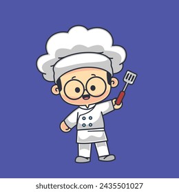 Cartoon cute boy cooking chef mascot illustration
