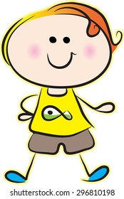 cartoon cute boy with happy face