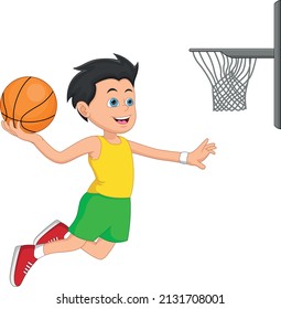 cartoon cute boy playing basketball