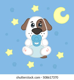 Cartoon cute boy puppy in diaper, drawing for kids.Vector illustration.