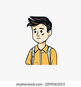 Cartoon cute boy stands in a confident pose, arms crossed over his chest. Colorful vector isolated kids illustration.