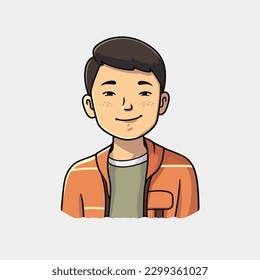 Cartoon cute boy stands in a confident pose, arms crossed over his chest. Colorful vector isolated kids illustration.
