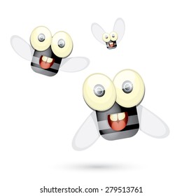 cartoon cute bright fly insect with big googly eyes and a protruding proboscis. vector illustration.