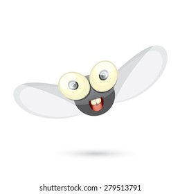 cartoon cute bright fly insect with big googly eyes and a protruding proboscis. vector illustration.
