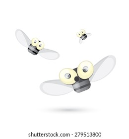 cartoon cute bright fly insect with big googly eyes and a protruding proboscis. vector illustration.