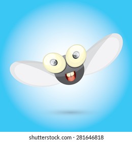 cartoon cute bright fly insect with big googly eyes and a protruding proboscis. vector illustration.