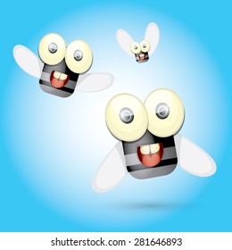 cartoon cute bright fly insect with big googly eyes and a protruding proboscis. vector illustration.