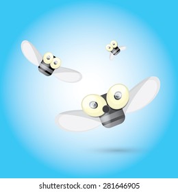 cartoon cute bright fly insect with big googly eyes and a protruding proboscis. vector illustration.