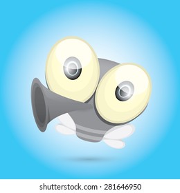 cartoon cute bright fly insect with big googly eyes and a protruding proboscis. vector illustration.