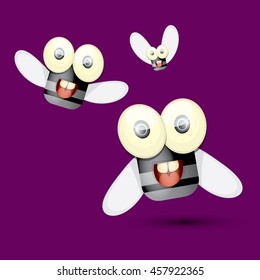 cartoon cute bright fly insect with big googly eyes and a protruding proboscis. vector illustration.