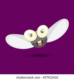 cartoon cute bright fly insect with big googly eyes and a protruding proboscis. vector illustration.