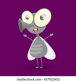 cartoon cute bright fly insect with big googly eyes and a protruding proboscis. vector illustration.