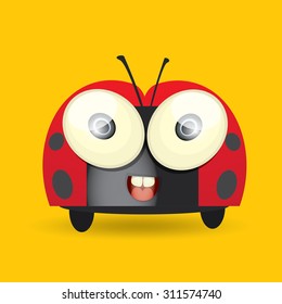 cartoon cute bright ladybag isolated on orange background. vector illustration. vector bug