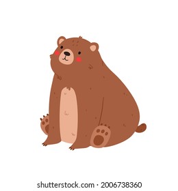 Cartoon cute brown grizzly bear, isolated on white background. Poster for baby room. Childish print for nursery. Vector flat illustration.