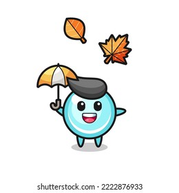 cartoon of the cute bubble holding an umbrella in autumn , cute style design for t shirt, sticker, logo element