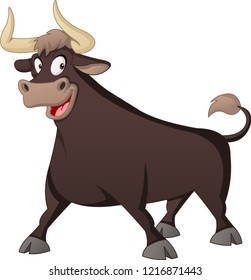 Cartoon cute bull. Vector illustration of funny happy animal.
