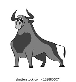 Cartoon cute bull. Vector illustration of a funny happy animal.the symbol of 2021 is a metal tank. for postcards, mugs and t-shirts design, invitations for Christmas and new year