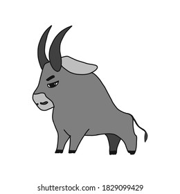 Cartoon cute bull. Vector illustration of a funny happy animal.the symbol of 2021 is a metal tank. for postcards, mugs and t-shirts design, invitations for Christmas and new year