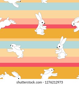 Cartoon cute bunnies for kids seamless pattern. Hand drawn background with cute animals. Vector art