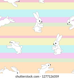 Cartoon cute bunnies for kids seamless pattern. Hand drawn background with cute animals. Vector art