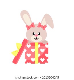 cartoon cute bunny girl with bow gift