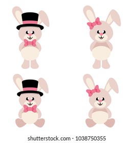 cartoon cute bunny girl and boy set