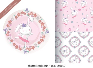 Cartoon cute bunny girl with flower
