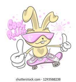 Cartoon cute bunny girl with skate vector illustration.