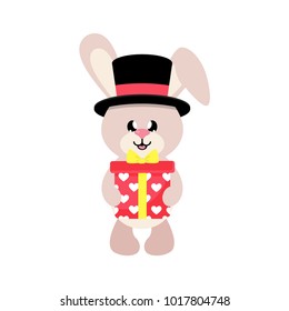 cartoon cute bunny in hat with gift