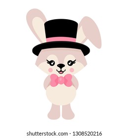 cartoon cute bunny with hat and tie vector