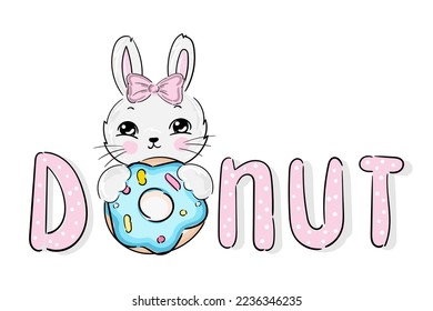 Cartoon cute Bunny print with slogan Donut