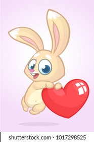 Cartoon cute Bunny rabbit holding a heart love. Vector illustration for St Valentines Day. Isolated