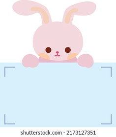 Cartoon cute bunny rabbit holding memo. Frame for photo, text, note, sticker, label. Little animal to do list card. Isolated on white background, vector, illustration, EPS10
